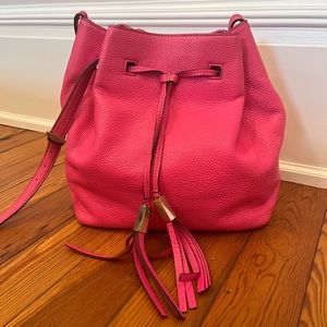 Pink Kate spade pebbled leather bucket style drawstring bag